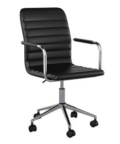 Martha Stewart Taytum Faux Leather Upholstered Mid-Back Executive Office Chair, Black/Polished Nickel 2