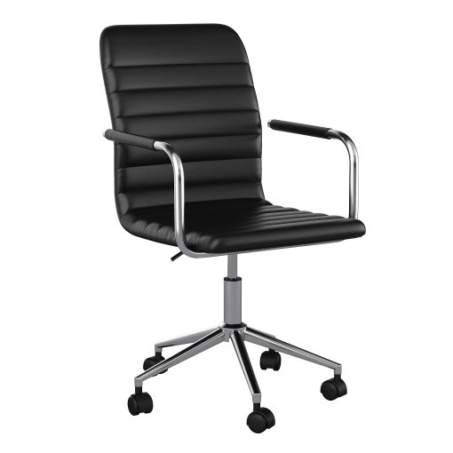 Martha Stewart Taytum Faux Leather Upholstered Mid-Back Executive Office Chair, Black/Polished Nickel - Image 2