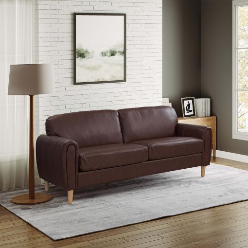 Serta Lachlan Faux Leather Sofa, 33-7/8"H x 78-1/3"W x 33-1/2"D, Brown/Natural - Image 2
