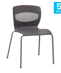 Flash Furniture HERCULES Series Commercial Grade 770-lb Capacity Ergonomic Stack Chairs With Lumbar Support, Gray/Silver, Set Of 5 Chairs 2