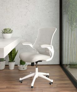 Flash Furniture Mesh Mid-Back Swivel Task Chair With Flip-Up Arms, Light Gray/White 2