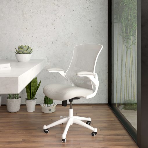 Flash Furniture Mesh Mid-Back Swivel Task Chair With Flip-Up Arms, Light Gray/White - Image 2