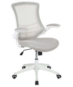 Flash Furniture Mesh Mid-Back Swivel Task Chair With Flip-Up Arms, Light Gray/White