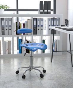 Flash Furniture Vibrant Low-Back Task Chair With Tractor Seat, Bright Blue/Chrome