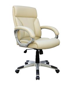 Boss Office Products Ergonomic Leatherplus Mid-Back Executive Office Chair, Ivory