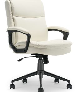 Click365 Transform 2.0 Ergonomic Bonded Leather Mid-Back Office Chair, White/Black