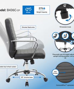 Boss Office Products Retro Caressoft Vinyl Mid-Back Task Chair, Black/Chrome 2