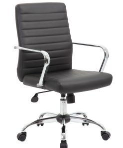 Boss Office Products Retro Caressoft Vinyl Mid-Back Task Chair, Black/Chrome