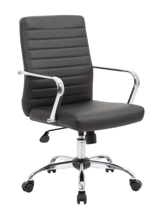 Boss Office Products Retro Caressoft Vinyl Mid-Back Task Chair, Black/Chrome