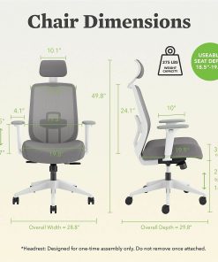 HON Altern Task Chair | Mesh Mid-Back |-Adjustable Arms | White Frame | Grey Fabric – Fabric, Foam Seat – ALTT1UMWHT 2
