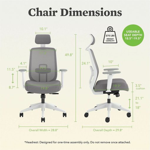 HON Altern Task Chair | Mesh Mid-Back |-Adjustable Arms | White Frame | Grey Fabric - Fabric, Foam Seat - ALTT1UMWHT - Image 2