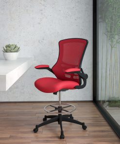 Flash Furniture Mid-Back Mesh Ergonomic Drafting Chair with Adjustable Foot Ring and Flip-Up Arms, Red 2