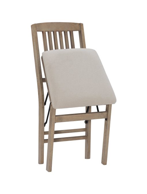 Linon Taylor Wood Folding Accent Chairs, Gray Wash/Beige, Set Of 2 Chairs - Image 2