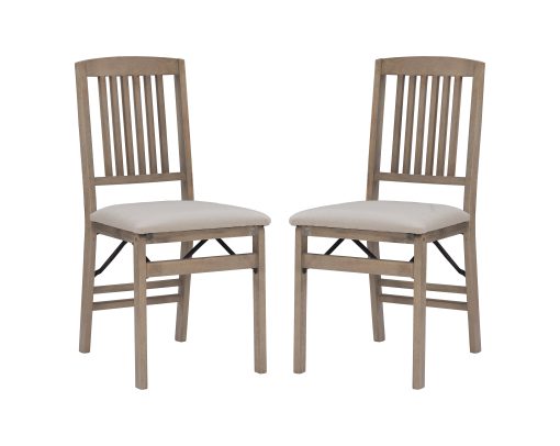 Linon Taylor Wood Folding Accent Chairs, Gray Wash/Beige, Set Of 2 Chairs