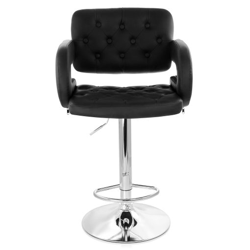 Elama Faux Leather Tufted Bar Stool, Black/Chrome - Image 2