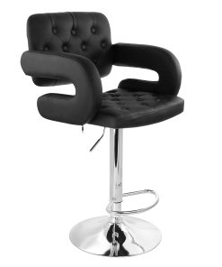 Elama Faux Leather Tufted Bar Stool, Black/Chrome