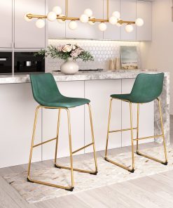 Zuo Augusta Barstools, Green/Gold, Set Of 2 Barstools 2