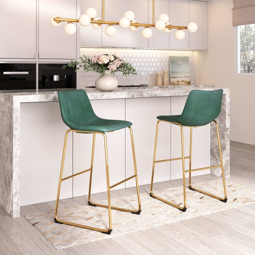 Zuo Augusta Barstools, Green/Gold, Set Of 2 Barstools - Image 2