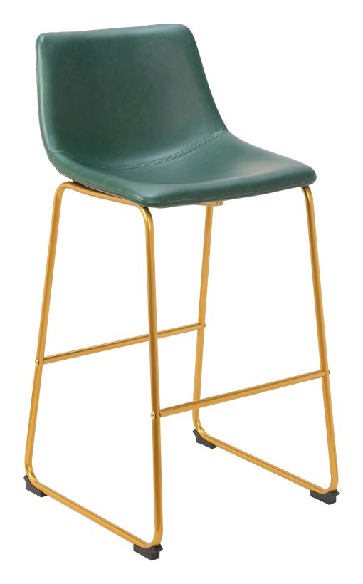 Zuo Augusta Barstools, Green/Gold, Set Of 2 Barstools