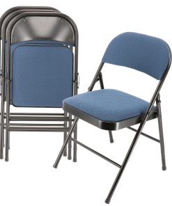 Elama Metal Folding Chairs With Padded Seats, Dark Blue 2