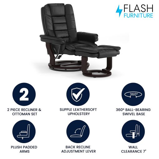 Flash Furniture LeatherSoft™ Faux Leather Recliner And Ottoman, Black/Mahogany - Image 2