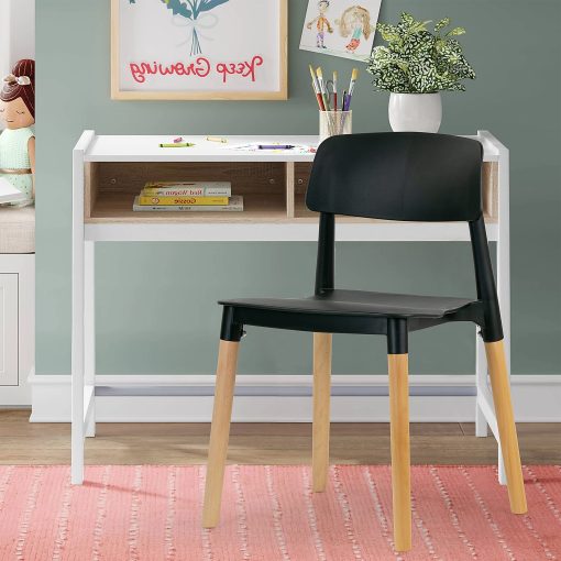 Glamour Home Balta Plastic and Wood Dining Accent Chairs, Black/Natural, Set Of 4 Chairs - Image 2