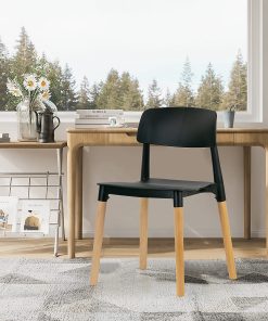 Glamour Home Balta Plastic and Wood Dining Accent Chairs, Black/Natural, Set Of 4 Chairs