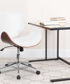 Flash Furniture Mid-Back Wood Conference Office Chair with Leathersoft Seat, White/Silver