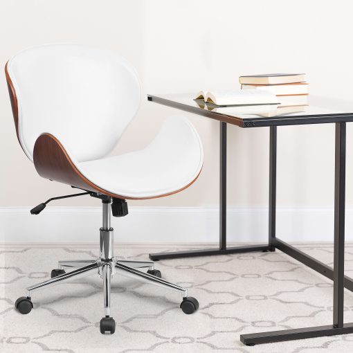 Flash Furniture Mid-Back Wood Conference Office Chair with Leathersoft Seat, White/Silver
