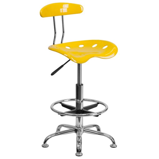 Flash Furniture Vibrant Chrome Drafting Stool with Tractor Seat, Orange-Yellow/Chrome - Image 2