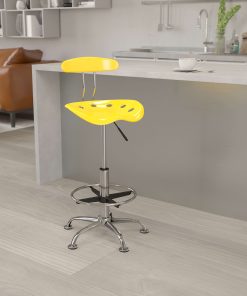 Flash Furniture Vibrant Chrome Drafting Stool with Tractor Seat, Orange-Yellow/Chrome