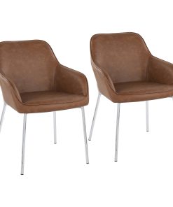LumiSource Daniella Contemporary Dining Chairs, Camel/Chrome, Set Of 2 Chairs