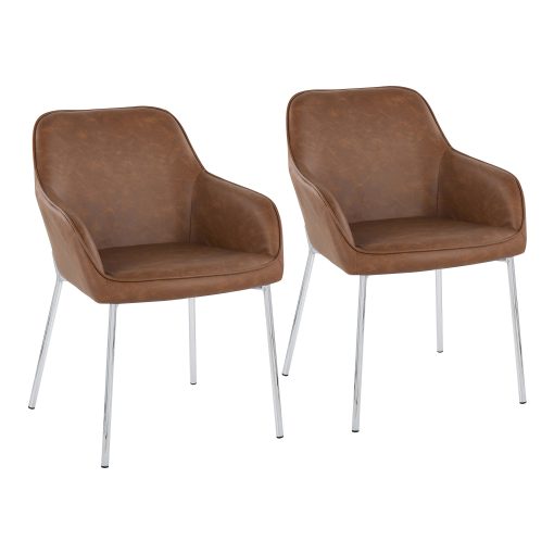 LumiSource Daniella Contemporary Dining Chairs, Camel/Chrome, Set Of 2 Chairs