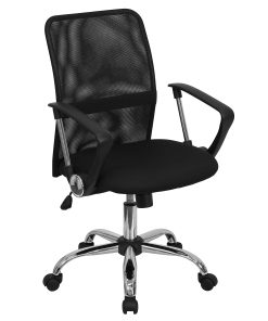 Flash Furniture Mesh Mid-Back Swivel Task Chair With Chrome Base, Black/Silver 2