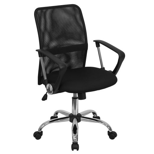 Flash Furniture Mesh Mid-Back Swivel Task Chair With Chrome Base, Black/Silver - Image 2