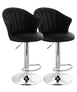 Elama Shell-Back Faux Leather Adjustable Bar Stools, Black/Chrome, Set Of 2 Stools 2