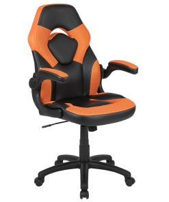 Flash Furniture X10 Ergonomic LeatherSoft™ Faux Leather High-Back Racing Gaming Chair With Flip-Up Arms, Orange/Black 2