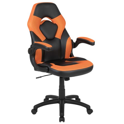 Flash Furniture X10 Ergonomic LeatherSoft™ Faux Leather High-Back Racing Gaming Chair With Flip-Up Arms, Orange/Black - Image 2