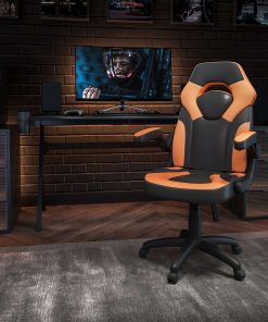 Flash Furniture X10 Ergonomic LeatherSoft™ Faux Leather High-Back Racing Gaming Chair With Flip-Up Arms, Orange/Black