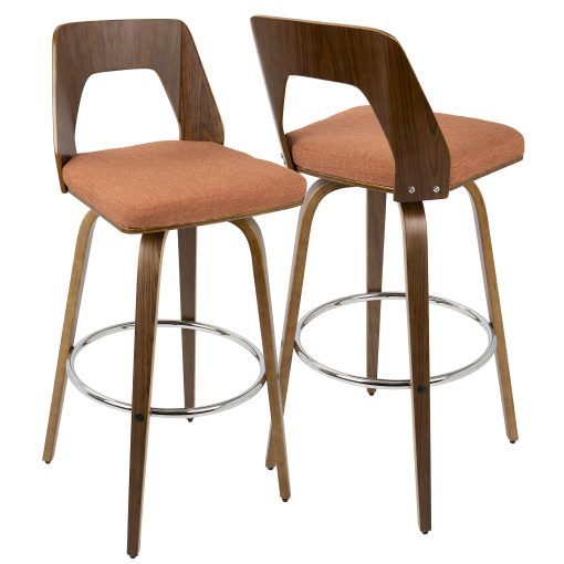 LumiSource Trilogy Bar Stools, Walnut/Orange, Set Of 2 Stools - Image 2