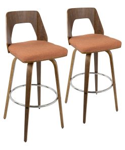 LumiSource Trilogy Bar Stools, Walnut/Orange, Set Of 2 Stools