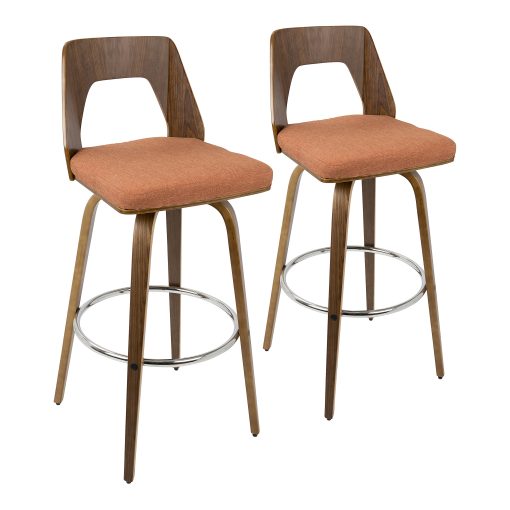 LumiSource Trilogy Bar Stools, Walnut/Orange, Set Of 2 Stools