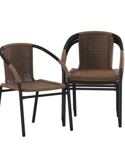 Flash Furniture Rattan Indoor/Outdoor Restaurant Stack Chairs, Brown, Pack Of 4 Chairs 2