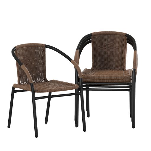 Flash Furniture Rattan Indoor/Outdoor Restaurant Stack Chairs, Brown, Pack Of 4 Chairs - Image 2
