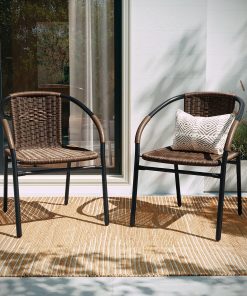 Flash Furniture Rattan Indoor/Outdoor Restaurant Stack Chairs, Brown, Pack Of 4 Chairs