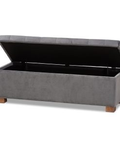 Baxton Studio Modern And Contemporary Velvet Grid-Tufted Storage Ottoman Bench, Gray/Brown 2