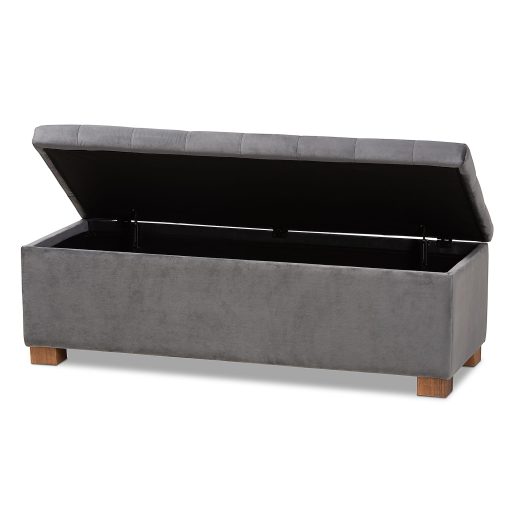 Baxton Studio Modern And Contemporary Velvet Grid-Tufted Storage Ottoman Bench, Gray/Brown - Image 2