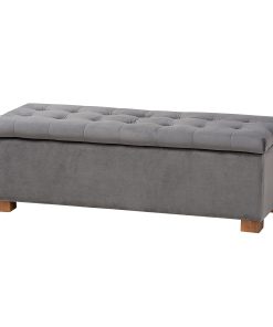 Baxton Studio Modern And Contemporary Velvet Grid-Tufted Storage Ottoman Bench, Gray/Brown