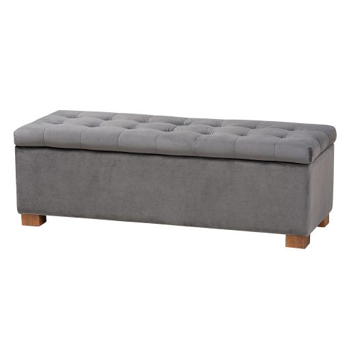 Baxton Studio Modern And Contemporary Velvet Grid-Tufted Storage Ottoman Bench, Gray/Brown