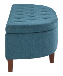 Office Star Jaycee Wood/Fabric Storage Bench, 19”H x 59-1/2”W x 22-1/4”D, Brown/Blue 2